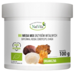 Mega MIX Grzyby Witalne BIO Reishi (Lakownica żółtawa) Cordyceps Chaga Hericium (Soplówka jeżowata) 100 g - NatVita