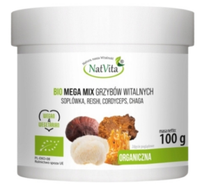 Mega MIX Grzyby Witalne BIO Reishi (Lakownica żółtawa) Cordyceps Chaga Hericium (Soplówka jeżowata) 100 g - NatVita