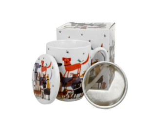 Zestaw kubek zaparzacz do herbaty psy na spacerze 400 ml DUO