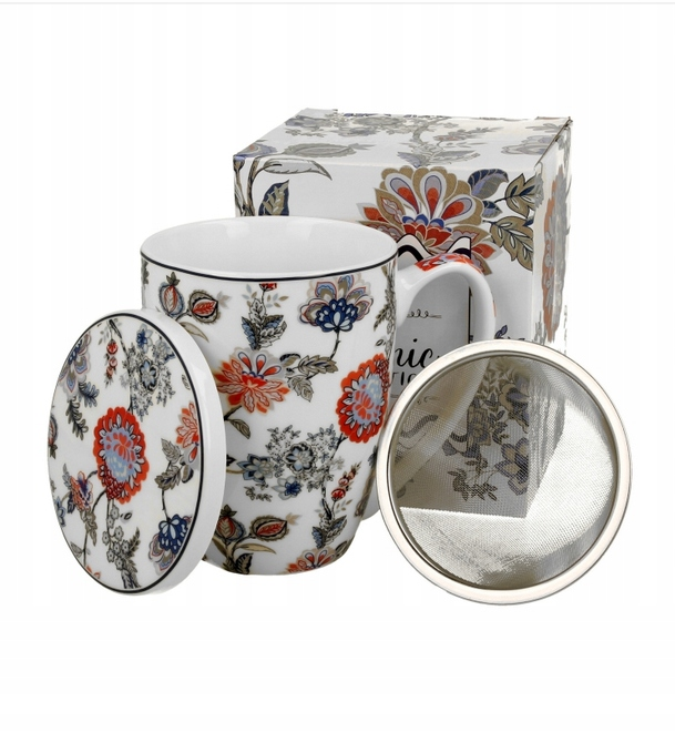 Kubek 360 ml z zaparzaczem i pokrywką do HERBATY ZIÓŁ – Ethnic SAHAT WHITE DUO