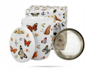 PORCELANOWY KUBEK z ZAPARZACZEM 360 ml Kubek do Kawy Herbaty Prezent Motylki DUO